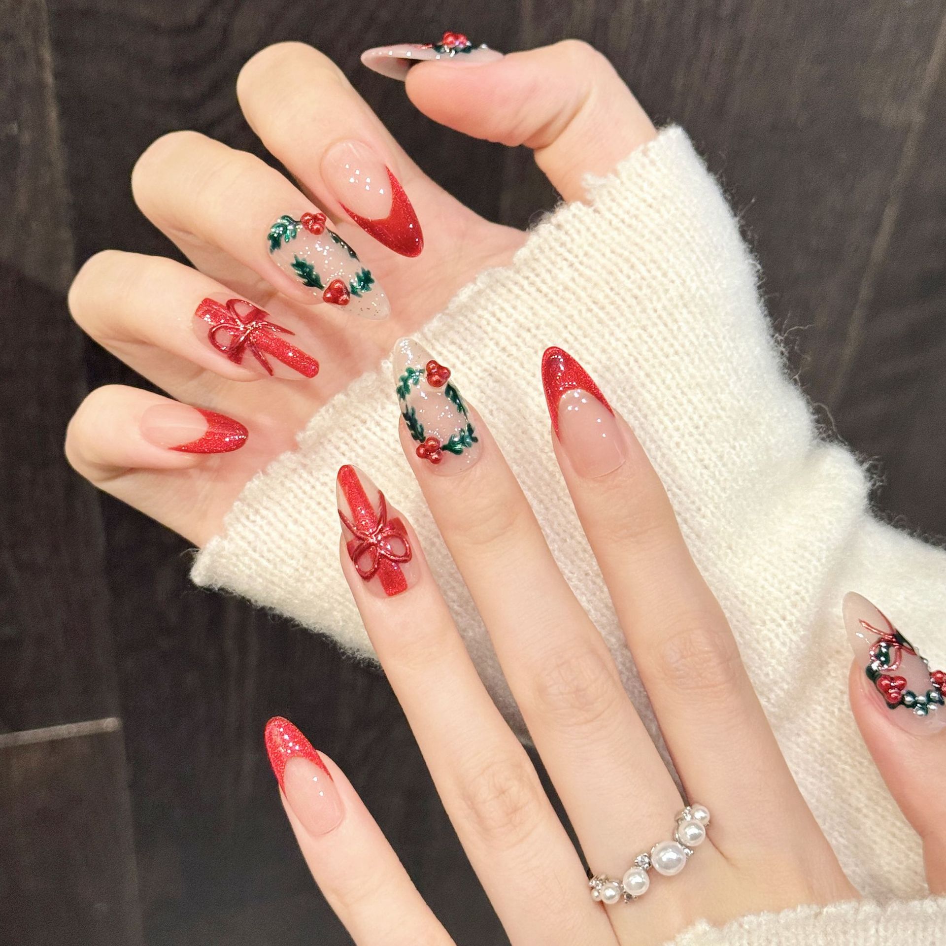 10Pcs Christmas Red Nude Mediu - огляд і ціна Nail Art Press On
