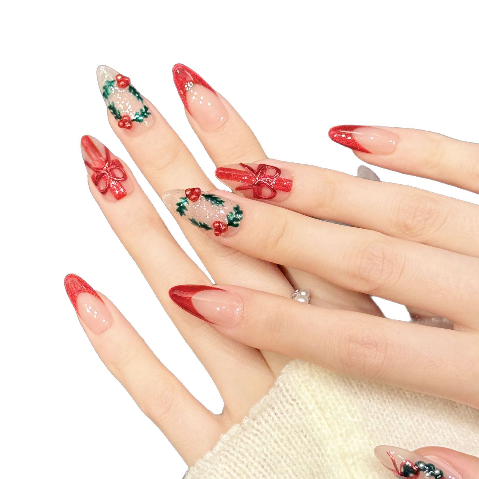 10Pcs Christmas Red Nude Mediu - огляд і ціна Nail Art Press On