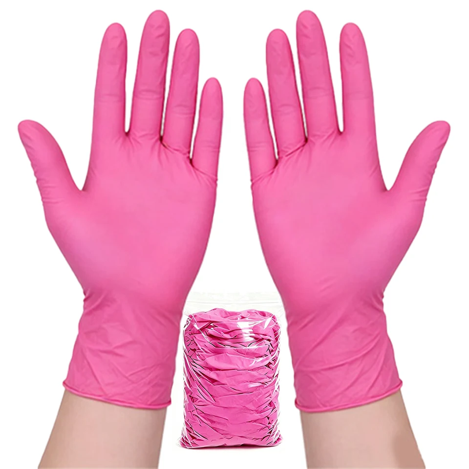 50PCS Deep Pink Nitrile Gloves - огляд і ціна Nail Art Pink