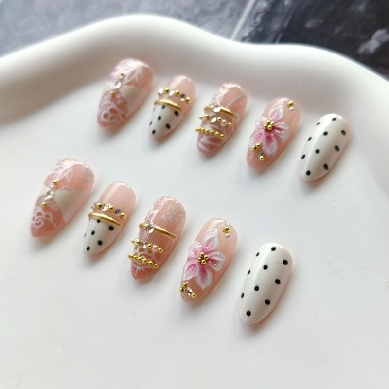 10Pcs 3D Gilded White Lace Flo - огляд і ціна Nail Art Press On